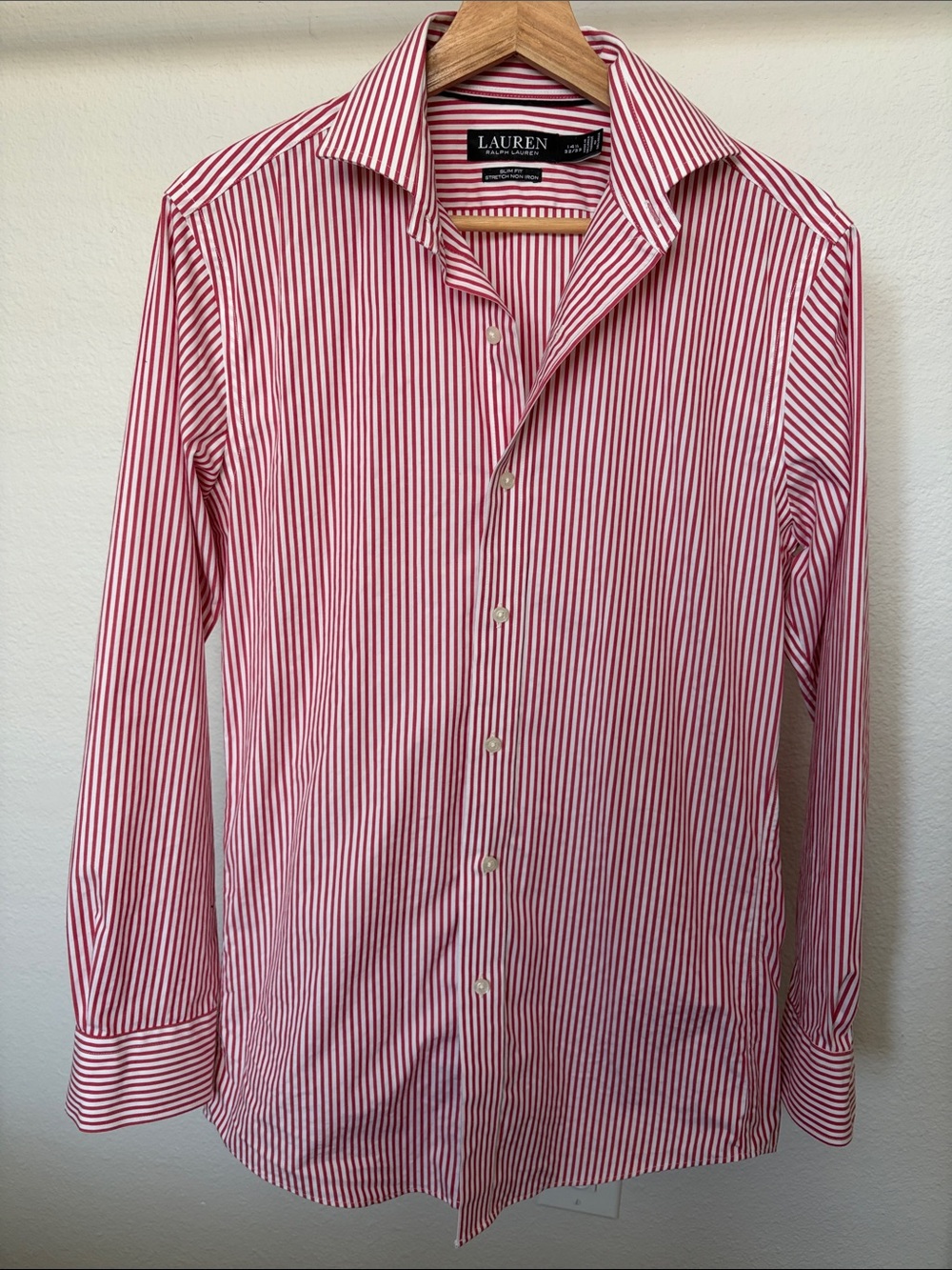 Lauren Ralph Lauren Red and White Striped Dress Shirt